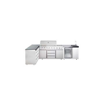 Bucatarie de exterior modulara, gratar, frigider, chiuveta, dulap cu sertare si blat de lucru compozit, ALL'GRILL 100930-V13