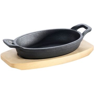 ALL'GRILL Tava ovala din fonta cu suport de lemn pentru servire 21 x 15,5 cm 0,75 litri ALL'GRILL 9705