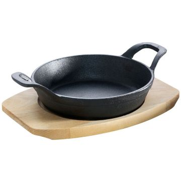 ALL'GRILL Tava rotunda din fonta cu suport de lemn pentru servire 15 cm 0,5 litri ALL'GRILL 9703