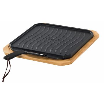 Cozze Tava reversibila din fonta cu suport din bambus pentru servire Cozze 33 x 33 cm 90327