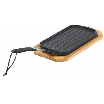 Cozze Tava reversibila din fonta cu suport din lemn pentru servire Cozze 16,5 x 33 cm 90326
