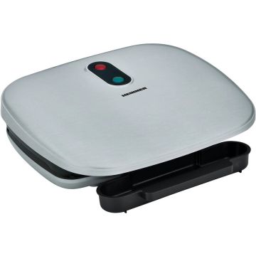 HEINNER Gratar electric Heinner AriaGrill HEG-F1000SL, 1000W; placi fixe turnate 27 X 23 cm, invelis antiaderent, maner rece, Indicator luminos, tava pentru colectare ulei, Argintiu