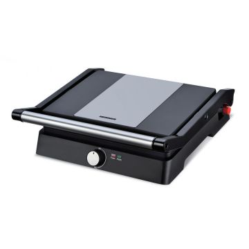 HEINNER Gratar electric Heinner HEPG-F2000BKSS, placi fixe antiadezive, deschidere 180°, temperatura reglabila, Negru/Inox