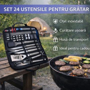 Set 24 ustensile pentru gratar otel inoxidabil