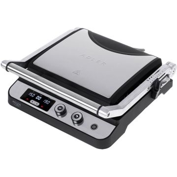 Grill Electric 2 In 1 AD 3059 3000W Led Suprafata Neteda/Striata Temperatura Reglabila 60˚C - 230˚C Timer Deschidere 180° Argintiu/Negru