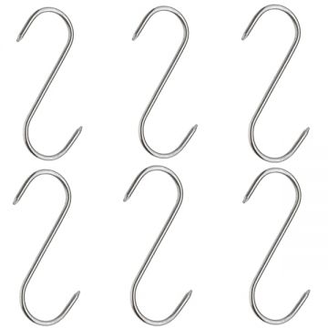 Set sase Carlige afumatoare carne, macelarie IdeallStore®, 17 cm, inox