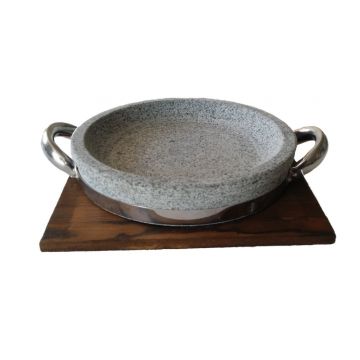 Tigaie din piatra naturala de granit, 22cm, manere de otel, folosita pentru gatit