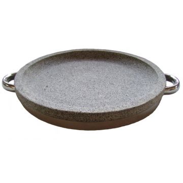 Tigaie din piatra naturala de granit, 30cm, manere de otel, folosita pentru gatit