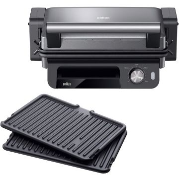 BRAUN Gratar electric multifunctional Braun MultiGrill CG5033, 0X17900014, Putere 2000 W, 3 moduri de gatire, Temperatura maxima 230˚C, Argintiu/negru