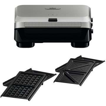 BRAUN Sandwich-maker BRAUN SM5005, 800W, 2 seturi placi detasabile, invelis antiaderent premium, argintiu-negru
