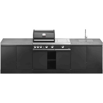 Grandhall Grandpro Bucatarie de exterior Grandhall K0GK-01 si Gratar pe gaz Premium GT3 si arzator lateral sear burner K03000281A, Negru