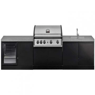Grandhall Grandpro Bucatarie de exterior Grandhall K0GK-01 si Gratar pe gaz Pro Elite 4 K04000309A cu frigider, Negru-Argintiu