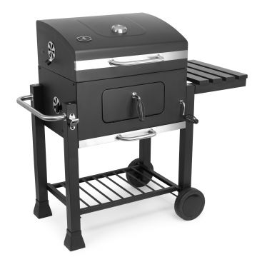 Gratar pe Carbune Profesional Mr. Grill, Dimensiune L, Capac cu Termometru, Grill din Fonta Emailata - Negru