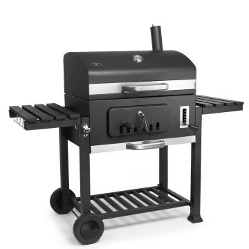 Gratar pe Carbune Profesional Mr. Grill, Dimensiune XL, Capac cu Termometru, Grill din Fonta Emailata - Negru
