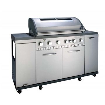Landmann Gratar gradina, pe gaz, Landmann 12120, 6+1 arzatoare din inox, 24 kW, otel inoxidabil, cu roti de deplasare, termomentru, 162.5 x 55.5 x 121 cm