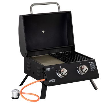 Outsunny Barbacoa Compactă și Portabilă pe Gaz cu 2 Arzătoare, Ideala pentru Camping și Picnic | Aosom Romania