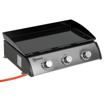 Outsunny Plancha gaz din oțel inoxidabil 3 arzătoare 9 kW cu suprafață mare de grătar 61 x 35,5 cm | Aosom Romania