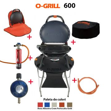 Pachet Complet O-grill 600 + Masa O-grill + Kit furtun GPL 1.5m Ceas butelie + Geanta de transport + Husa de protectie + Tub gaz