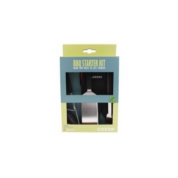 Set BBQ Starter Kit cu spatula, cleste, manusa si perie pentru gratar Cozze 90310