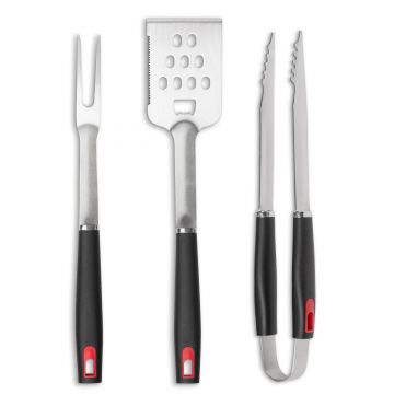 Set Ustensile Gratar Mr. Grill, 3 Bucati, Otel Inoxidabil - Furculita, Spatula, Cleste