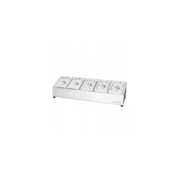 Statie de sosuri cu 5 recipiente si 5 capace din otel inoxidabil Cozze 90325