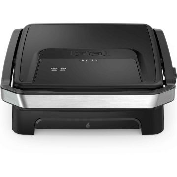 Tefal Gratar electric multifunctional Tefal Inicio Panini Maker & Grill GC271810, Putere 2180W, Pana la 6 persoane, Suprafata antiaderenta de gatit 29x26 cm, Depozitare verticala, Depozitare cablu, Tavita suc detasabila, Negru