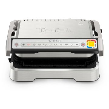 Tefal Gratar electric TEFAL GC772D30 OptiGrill 2 in 1, 9 programe, 2100 W, argintiu-negru