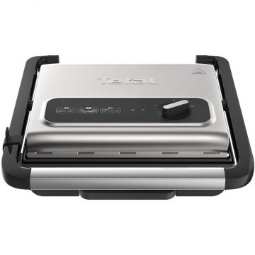 Tefal Grill Tefal Inicio GC242D38, 2000 W, Termostat 3 nivele, Placi cu invelis antiaderent, Inox/Negru