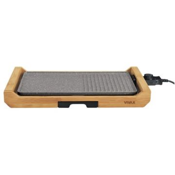 VIVAX Gratar electric Vivax, EG-4020B, Suprafata gatire Neteda si Striata, Temperatura reglabila, Tava scurgere detasabila, carcasa bambus, putere 1800W