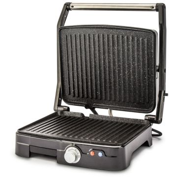 ZELMER Grill electric Zelmer ZPR2000, putere de 2200 W, suprafata antiaderentă, 29x23 cm, deschidere 180 grade, termostat reglabil, tava pentru grasimi, maner la atingere rece