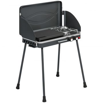 2-in-1 Portabil Gratar pe Gaz Propan, Grill si Aragaz, 7 kW, Negru