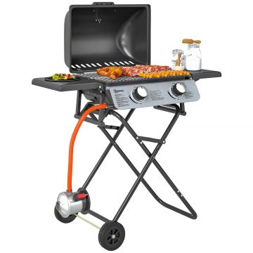 Barbecue pe Gaz 2 Arzatoare, 2 Rafturi, Capac si Termometru Negru