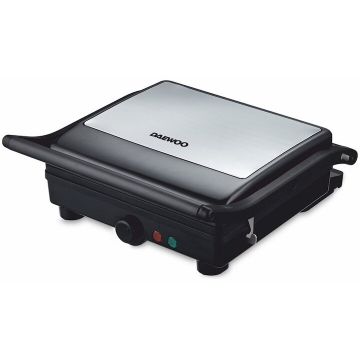Daewoo Grill electric Daewoo DG2000X, putere 2000W, capac si maner din inox, placi neaderente, Negru