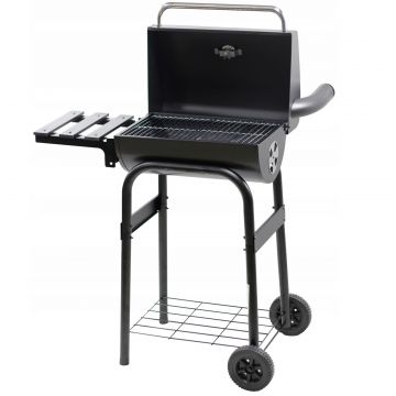 Gratar carbuni cu capac, raft lateral, sistem ventilatie, termometru si cos de fum, 83x41x116 cm, negru