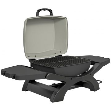 Gratar electric de exterior 2300W, gratar de masa portabil cu grile emailate, rafturi laterale, negru