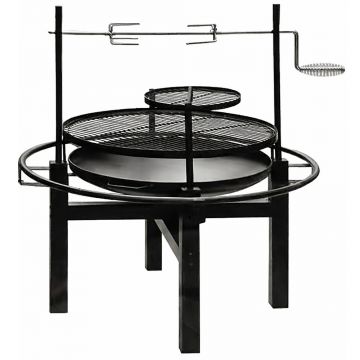 Gratar multifunctional cu rotisor, constructie metalica rezistenta, 90x86x99 cm, negru