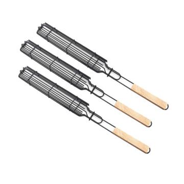 Grill din Otel pentru Frigarui si Legume, Maner Lemn, Perfect Home