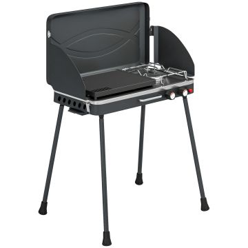 Outsunny Grătar barbecue compact cu arzător pentru camping | Aosom Romania