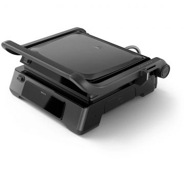 Philips Gratar electric Philips HD6307/70 Seria 7000, 2200 W, inaltime reglabila, 8 programe presetate, cronometru, sonda de temperatura, control digital al temperaturii, placi antiaderente detasabile, se deschide la 180°, tava de scurgere detasabila