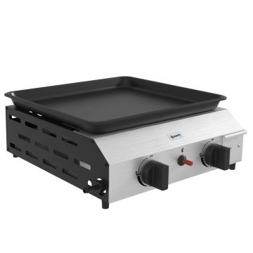 Plita de gratar pe gaz cu 2 arzatoare, suprafata antiaderenta si putere de 4,8 kW, argintiu