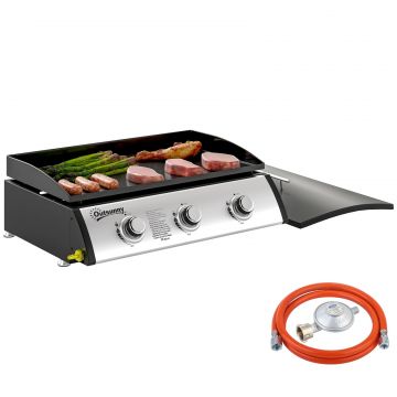 Plita pe Gaz din Otel Emailat cu 3 Arzatoare, Putere 7.5kW, 3 Zone de Gatit si Capac, Negru