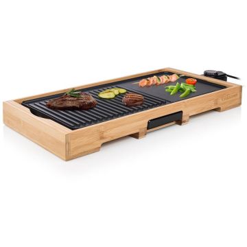 TRISTAR Gratar electric Tristar BP-2641 Bamboo Grill XL, 2000W,  tava antipicurare, suprafata non aderenta, Cadru Bambus